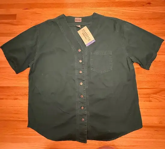 Western Cotton Button Front Shirt L Green V