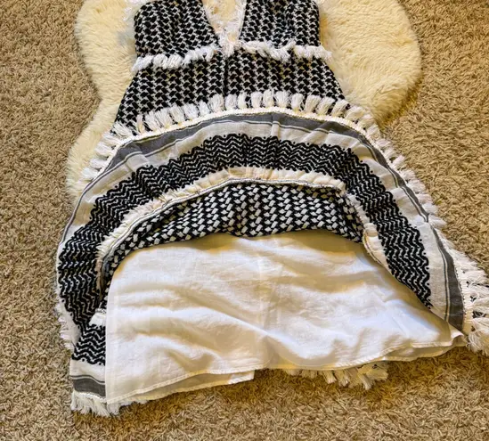 Dodo Bar Or Black White Frayed Criss Cross Strap A-line Mini Dress