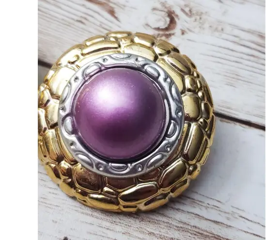 Vintage Clip On Earrings Large Statement Gold Tone, Silver Tone, Metallic Purple