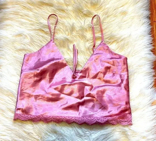 Pink Satin Lace Trim Cami Top Size XS