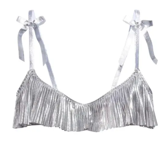 Savage X Fenty Pleated Lame Unlined Bra in Silver, Size 40DD Silver