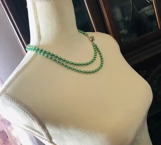 Handcrafted green Czech Pearl forsterite peridot gemstone clasp necklace
