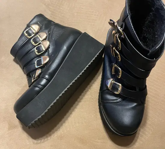 Black Buckle Platform Combat Boots