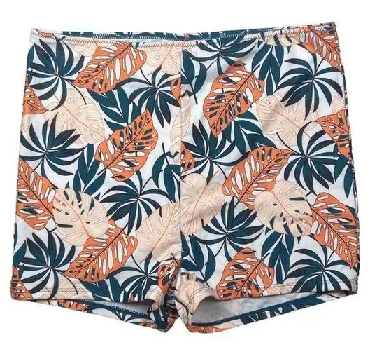 B Swim Tropical Leaf Print Swim Bottoms Womens Size XL High Waist Stretch Orange