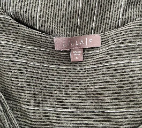 Lilla P Faux Wrap Blouson Long Sleeve Striped Top, Sz S