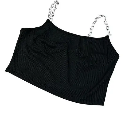 Black Silver Chain Strap Design Crop Top Style Shirt Women’s Size Small Fit!