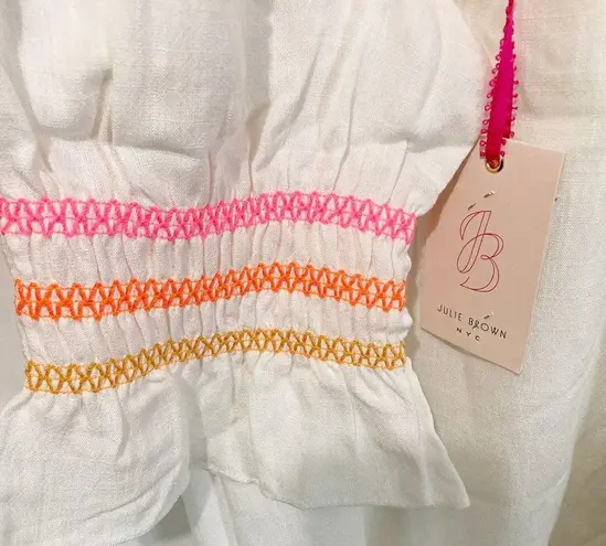 Julie Brown women's M short sleeve embroidered drawstring scoop neck tunic shirt