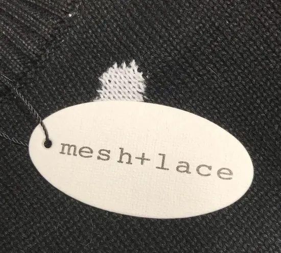 Mesh & Lace Snowman Sweater, Black, White, Large Size M