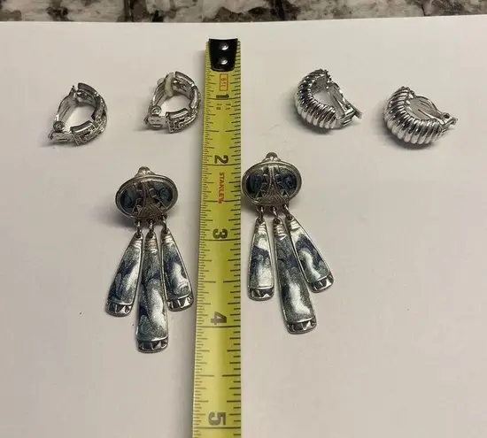 Lot Of 3 Silver Tone Costume Earrings Screw On Clip