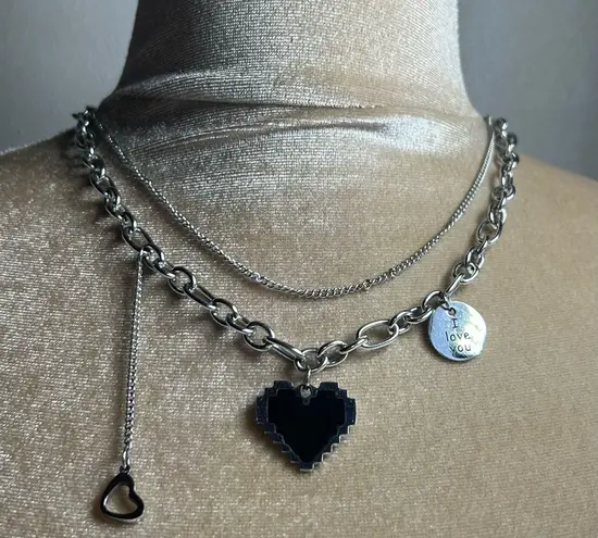 Layered heart charms I Love You S.Steal necklace Silver