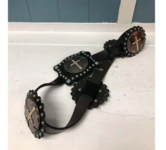 3D LEATHER BELT Cross MEDALLIONS Women’s Size S Small 28