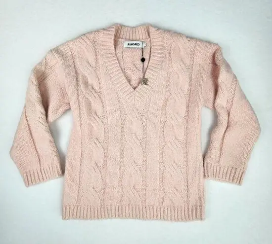 Rumored Oversized V Neck Cable Knit Sweater Size XS Pink New