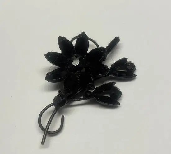 Prong Set Black Rhinestone Costume Brooch Pin Flower Spring