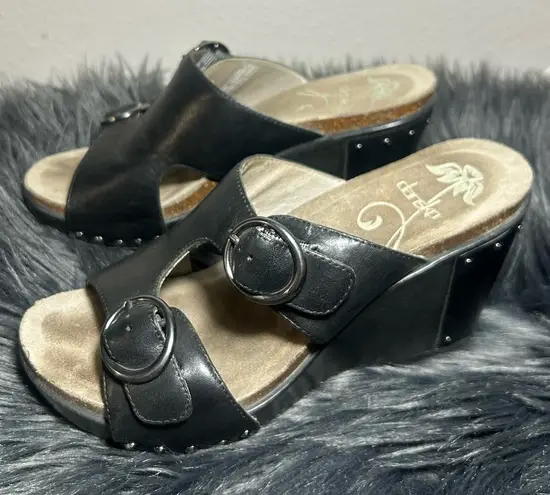 Dansko Fern Studded Wedge Leather Buckle Platform Slide-On Sandals Black Sz37EU