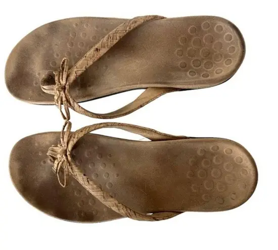 Vionic Bella Toe Post Sandal Flip FlopTan Cork Bow Thong size 10.5