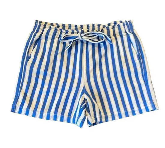 J.Crew white blue striped linenāblend paperbag shorts M Size M