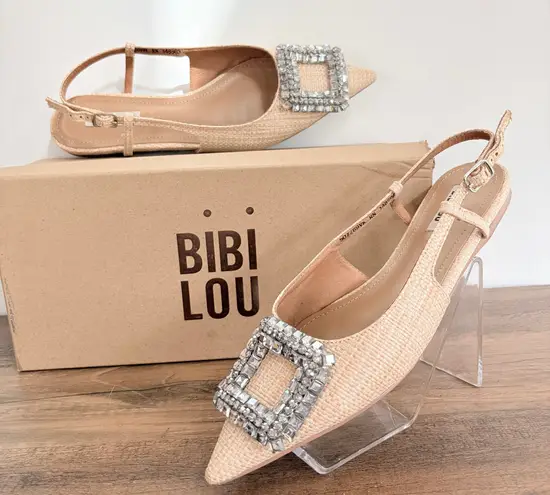 Bibi Lou Anthro Embelished Flat Slingback Shoes US 6 EU 37 W/ Box $190 Leather Tan Size 7