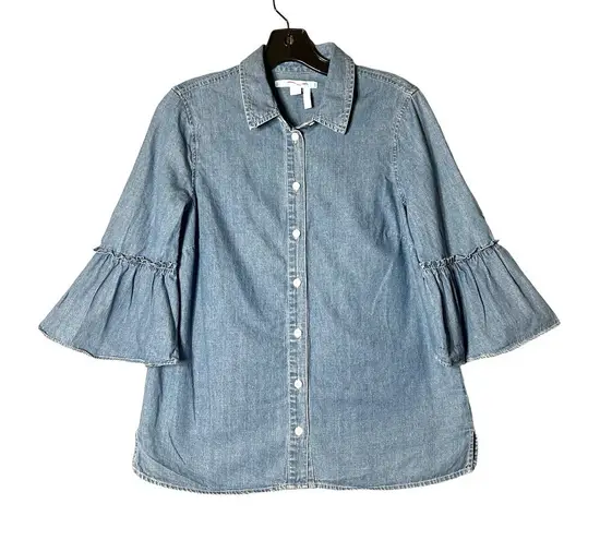 Draper James Top Womens 4 Blue Chambray Bell Sleeve Button Down Top - Image 1