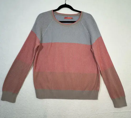 prAna Branagan Pink & Blue Color-Block Striped Cre Sweater Organic Cotton Medium