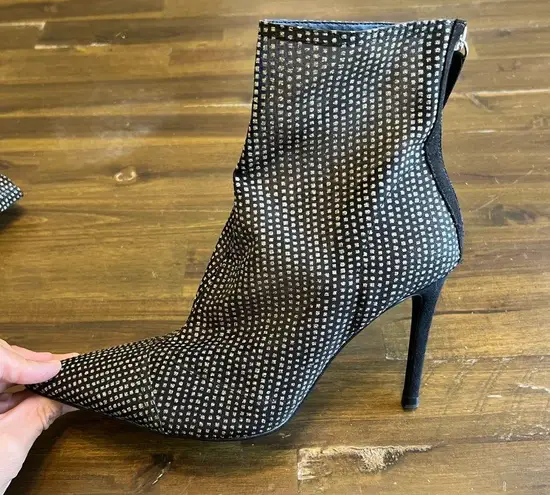 ZARA RARE HTF  Mesh Glitter Booties Ankle Boots Heels Pointed Square Printed 38