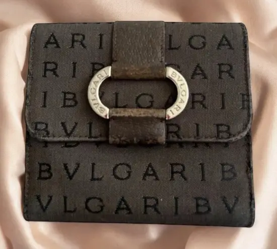 BVLGARI BULGARI Vintage Fabric Leather Logo Snap Wallet