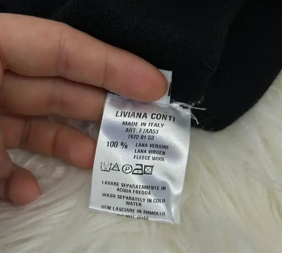 LIVIANA CONTI Pants Size XS Quiet Luxury Knit Wide Leg Cropped Wool Black Italy