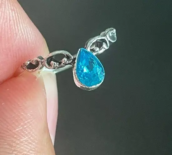 Teal crystal silver ring size 4.5