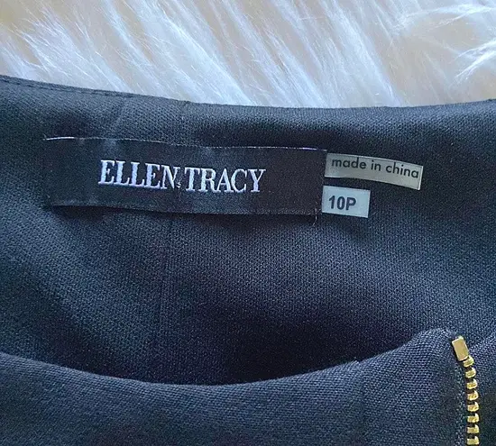 Ellen Tracy Black Front Zip Crepe Sheath Dress