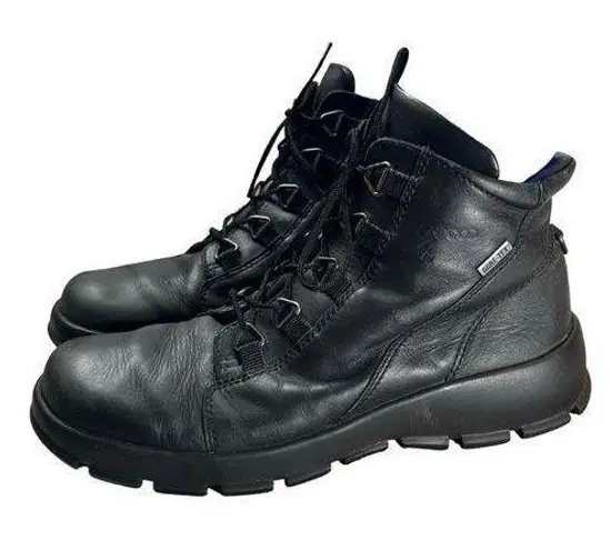 Ecco Gore-Tex 5 Eyelet Latex Sole Outdoor Black Leather Boots Women's Size 6