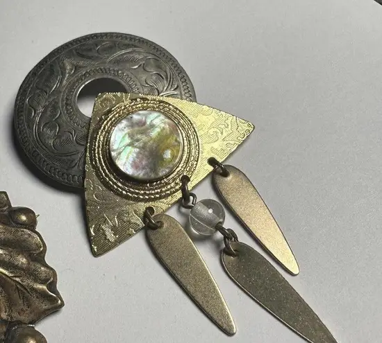 Metal Grape & Handcrafted Mixed Metal Dangle Brooch Pin Lot Of 2