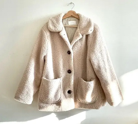 Oak + Fort Oversized Teddy Sherpa Jacket Coat Button-down Beige