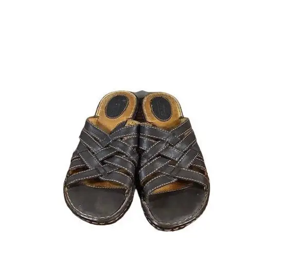 Born concept Born Dark Brown Leather Woven Crisscross Sandals Women Sz 8