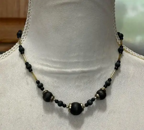 Vintage Black and Silver Beaded Elegant Necklace Goth Dark Romantic Mystical
