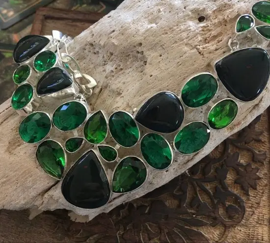 Obsidian & Green Hydro Glass Gemstone Statement Necklace