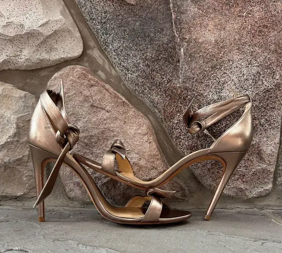 Alexandre Birman Clarita Bow Leather Sandals Gold Stiletto Leather