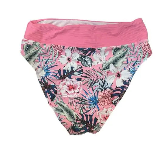 AI'MAGE High Neck Ribbed Two Pieces Bikini Swimsuit Pink Print Women’s Medium White