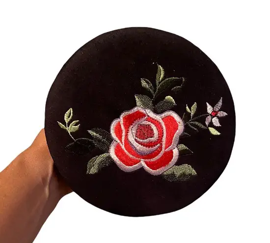 Round Black Floral Purse with Leather Strap