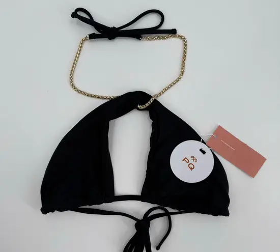 PILYQ PQ SWIM Gwen Bikini Top Size Medium NWT Black Gold Chain Swim Glam Halter