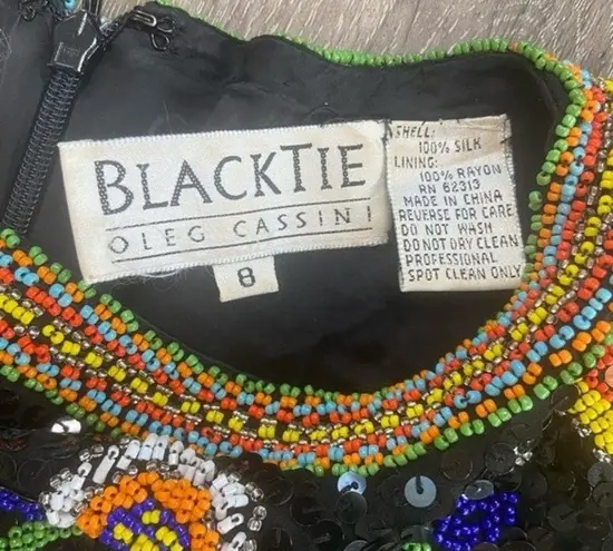 Oleg Cassini Black Silk Blouse Beaded Sequin Vintage Evening Top Size 8 Medium
