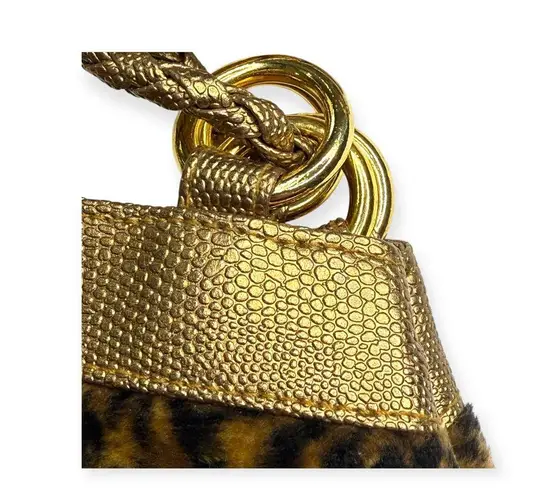 Tiannl ✽ Faux Fur Crossbody Handbag ✽ Animal Print ✽ Vegan Gold Metal Snakeskin Brown