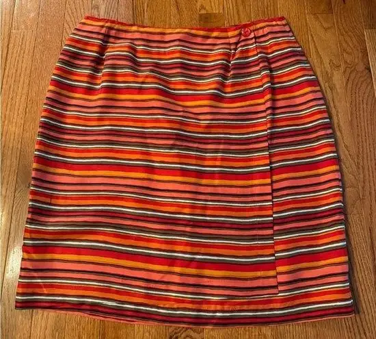 Chaus orange and Red stripped Skirt 100% silk size 14