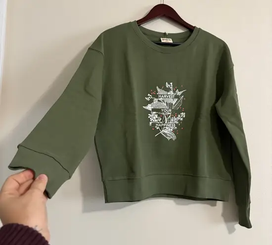 Pact NWT  Harvest‎ Your Happiness Green Graphic Crewneck Small - Image 1