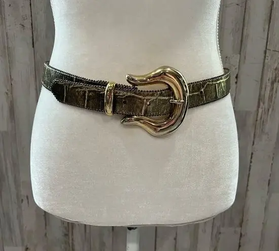 Vintage Champagne Western Faux Snakeskin Genuine Leather Belt Cowgirl Gold