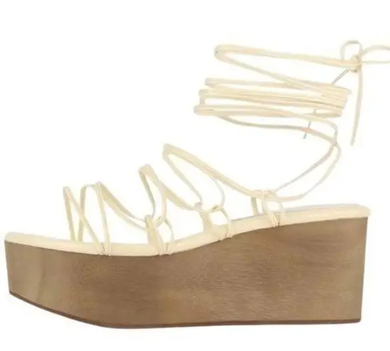 Jeffrey Campbell x Free People Platform Sandals Womens 8 Cream Lace Up Wedges thumbnail 1