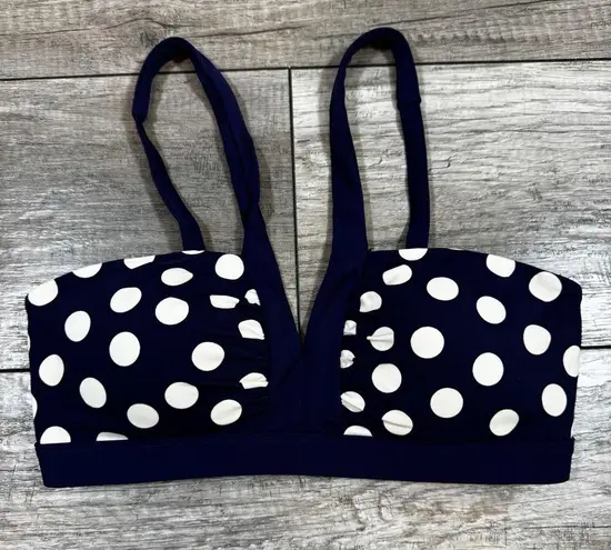 Boden Polka Dot Bikini Top Swimsuit Ruched Front Navy Blue White US 6
