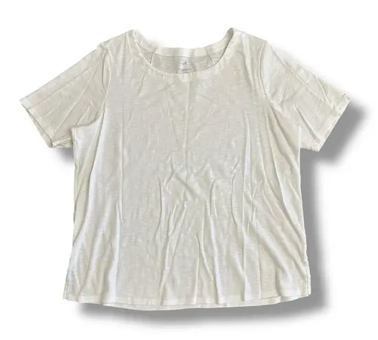 J.Jill Women’s XL White Pima Cotton Slub Scoop Neck Tee Shirt Side Slit Casual