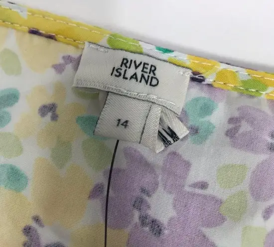 River Island floral Puffed Sleeve tie front crop top Yellow and Purple size 14