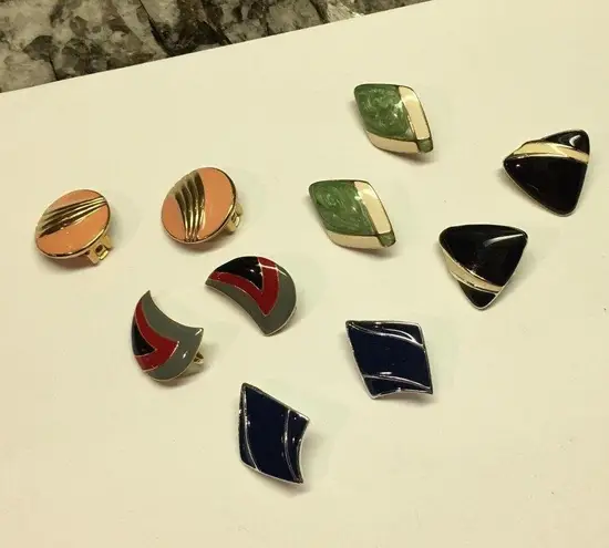 Lot Of 5 Enamel Costume Earrings Vintage