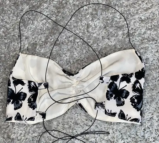 The Vintage Shop Black And Gray Vintage Butterfly Lace Up Crop 🦋 