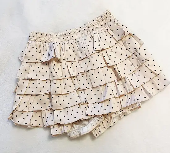 Japanese Kawaii Style Beige Polka Dot Layered Tiered Mini Skirt Black